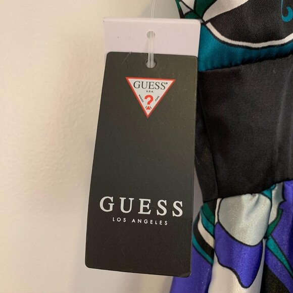 NWT Guess Abstract Print Black Bow Front Dress L - Picture 6 of 9